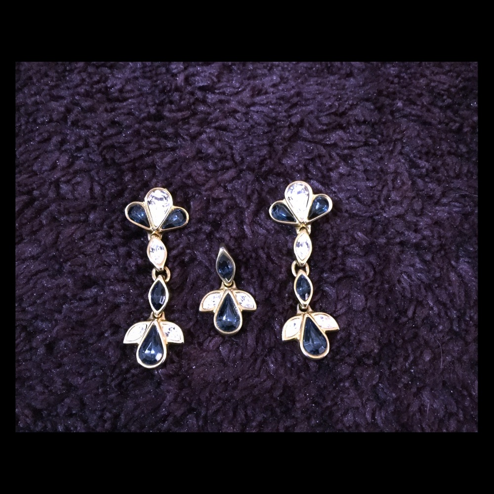 Vintage Cabochon Sapphire & Crystal Set